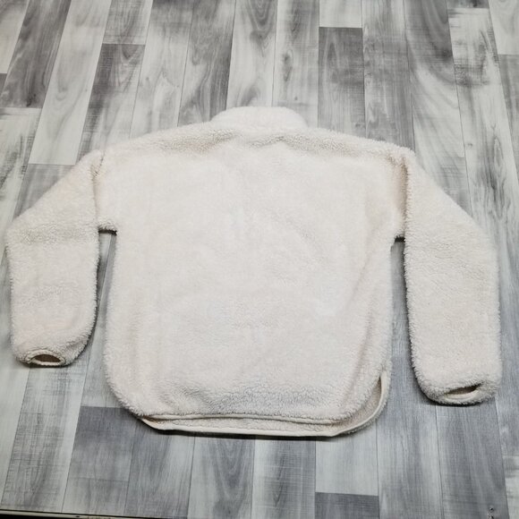 ✅Forever 21 Sherpa Pullover Sweatshirt 1/4 Zip W/Front Pocket Ivory Womens Sz M - Picture 3 of 8